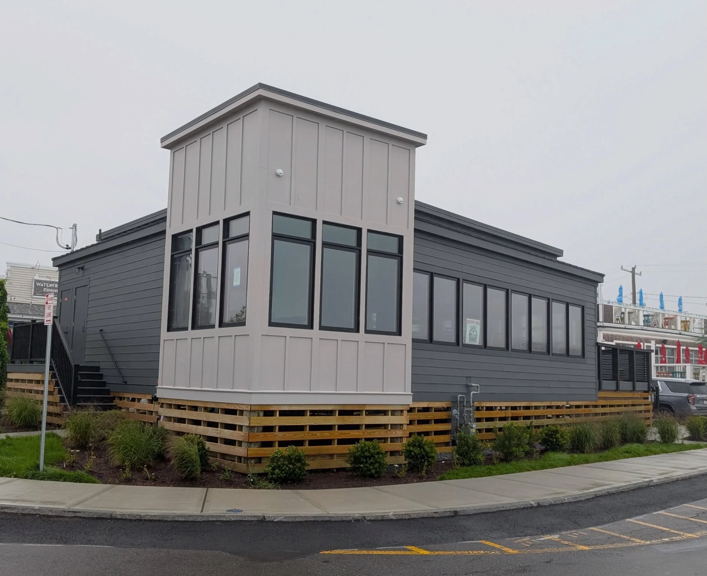 Landscaped frontage of a contemporary commercial building