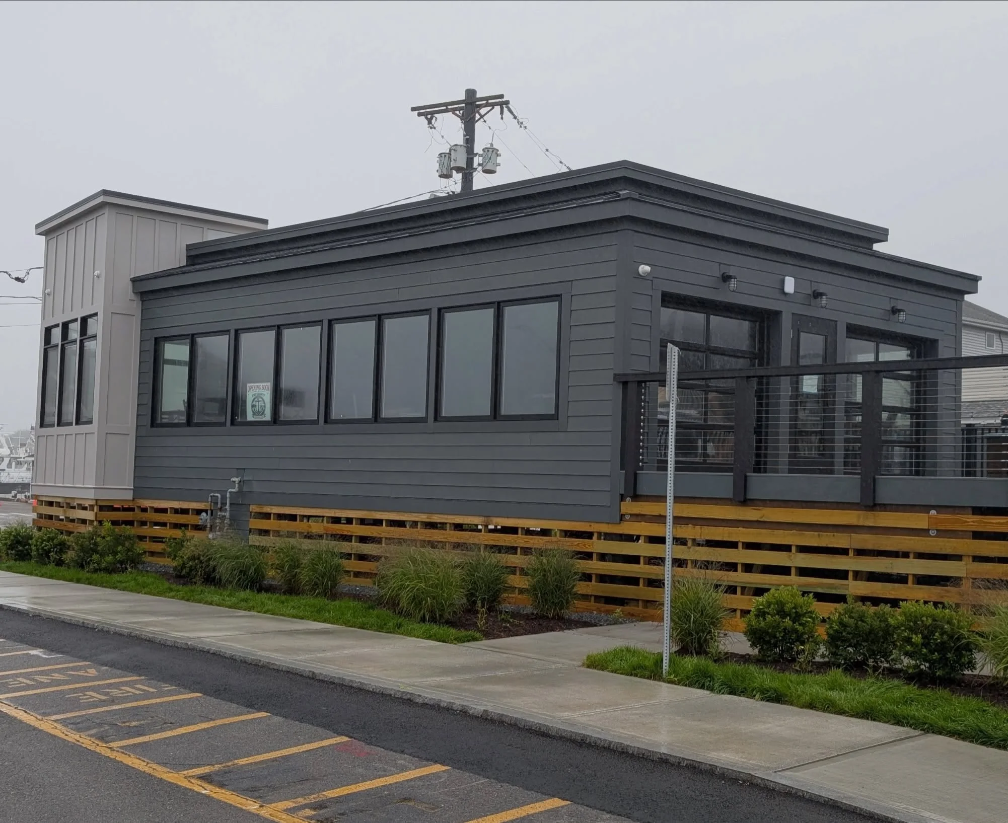 Contemporary commercial building with a planted street frontage
